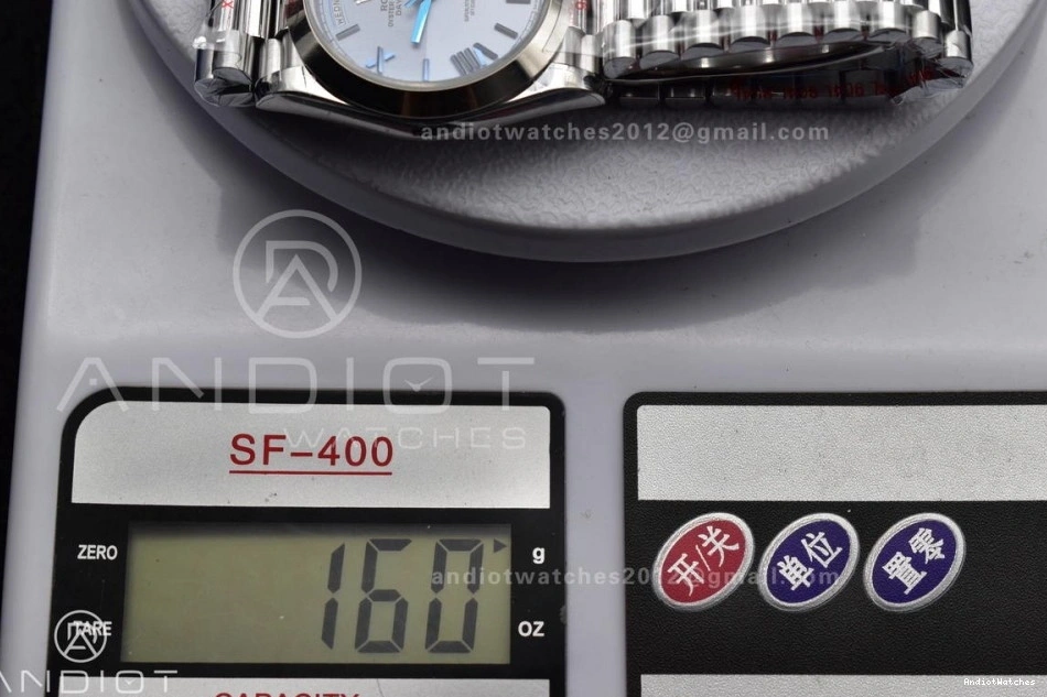 Trendsetting On 703 Weighted GMF Dial Steel 904L 40 Tungsten Blue A3255 V Markers DayDate President Bracelet Roman 1120